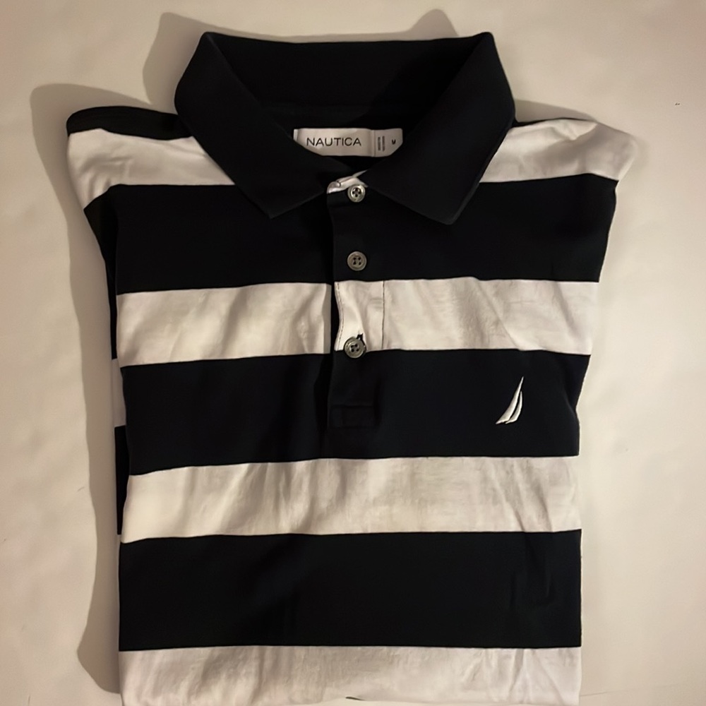 Náutica striped print (blue / white) polo shirt. Size M. Short sleeves, used - Picture 15 of 15